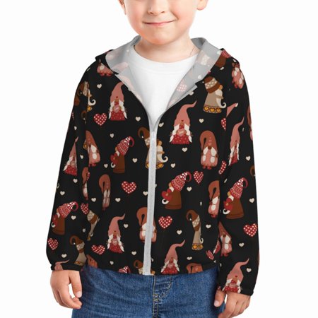 

Lukts Valentine Gnome Print Children s Long-Sleeved Sun Protection Clothing Hooded Sweatshirts for Boys and Girls Outdoor Sports-4 Years