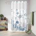 thumbnail image 6 of No Hook Shower Curtain, Blue Coastal Shower Curtains for Bathroom with See Through Top Window, Summer Beach Turtle Coral Starfish Jellyfish Waterproof & Washable Bath Curtain Small Stall 36"x78", 6 of 9