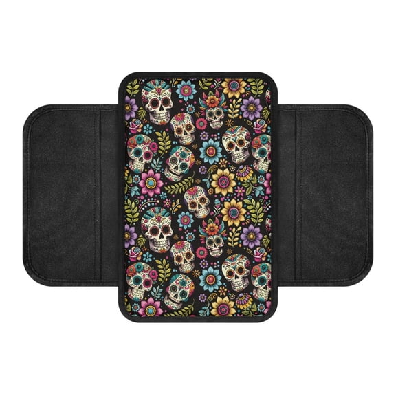 FUIALDOLG Auto Center Console Cover Pad Floral Sugar Skull Print Easy to Install Car Center Console Cover Most Cars, Comfortable Auto Center Console Pad