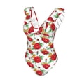thumbnail image 4 of Yiaed Rose Flowers Print Women's Ruffled One Piece Swimsuit V Neck Swimwear Slimming Monokini for Woman-X-Large, 4 of 8