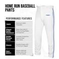 thumbnail image 3 of Exxact Sports Home Run Men's Baseball Pants with Piping - Full-Length, Semi-Relaxed Fit, Open-Bottom Adult Baseball Pants - (AS, White/Royal Piping), 3 of 7