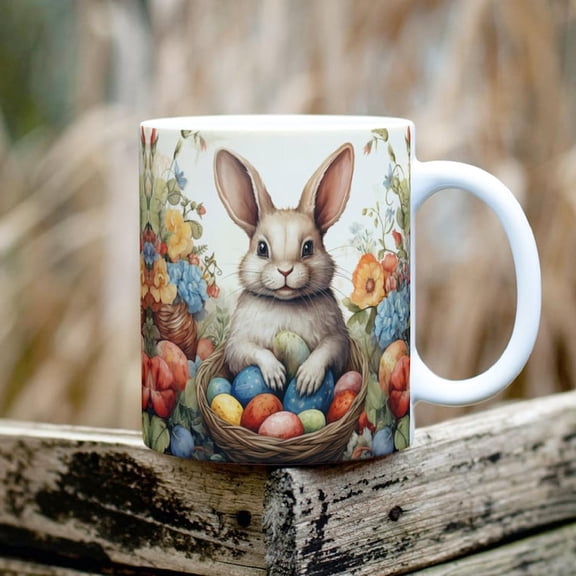 Easter Bunny with Egg Basket Mug Wrap, 11oz & Vintage Easter Rabbit with Eggs Mug 3D Floral Easter Eggs Mug Wrap