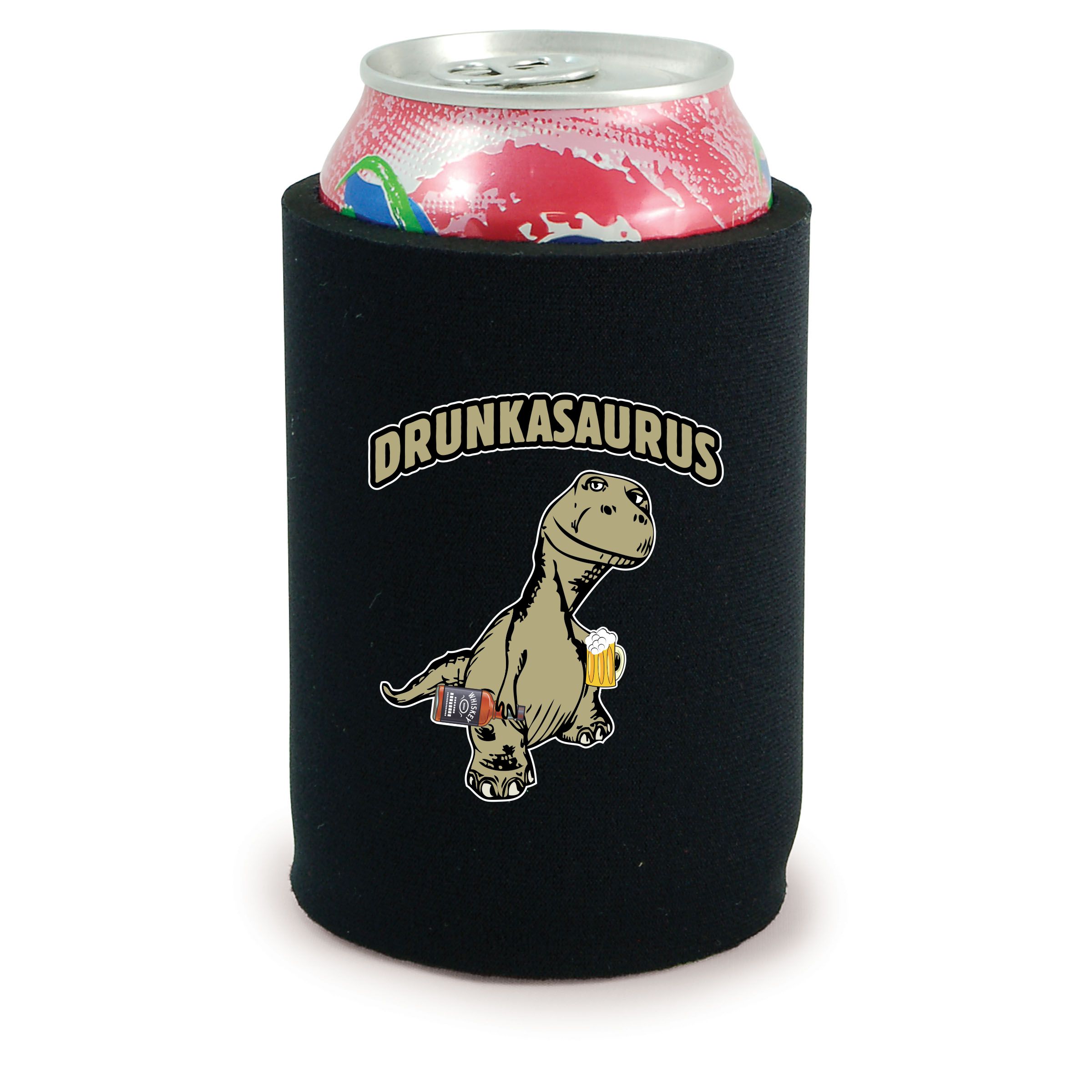 T Rex Dinosaur Drunkasaurus Neoprene Collapsible Can Coolie