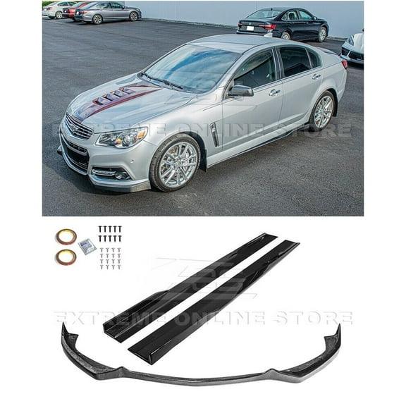 Replacement For 2014-2015 Chevrolet SS ALL Models | Performance Package Carbon Fiber Front Bumper Lip Splitter & Side Skirts Rocker Panel Extension Pair