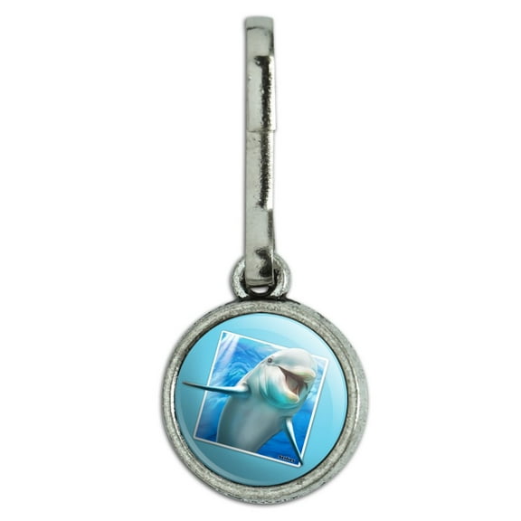 Dolphin Selfies Picture Antiqued Charm Clothes Purse Suitcase Backpack Zipper Pull Aid