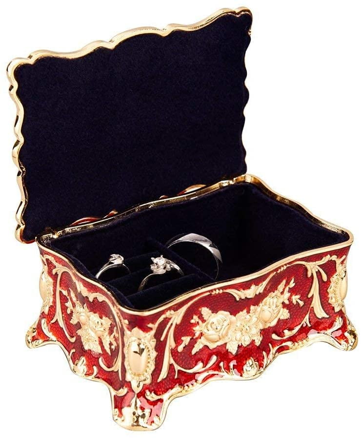 Feyarl Vintage Rectangle Blue Trinket Box Jewelry Box Ornate Antique Finish  Engraved Organizer Box Tiny (Small)