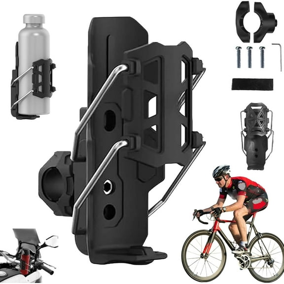 Self-Adjusting Cup Holder, Adaptive Cycling Bottle Holder, 360 Degree Rotatable Motorcycle Water Bottle Holders Cage with Automatic Clamping, Adjustable Handlebar Cup Cage