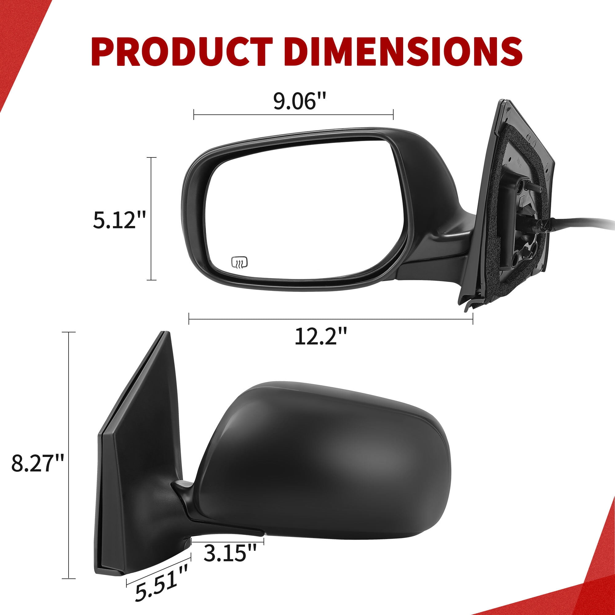 LEDKINGDOMUS Left Driver Side Power Adjusting Heated Manual Folding Black Mirror Compatible With 2009 2010 2011 2012 2013 Toyota Corolla Door Mirror Replacement