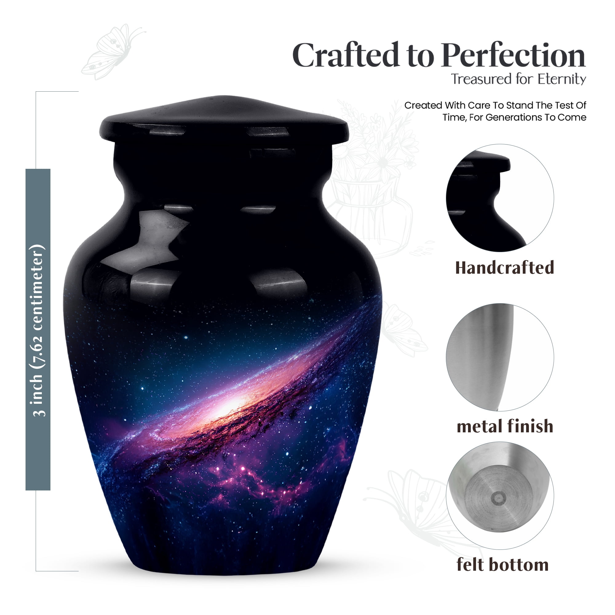 MUKTIVE Galaxy Cremation Urns for Human Ashes Adult Man 3 Inch, Small keepsake Urn for Ashes Adult Male, Decorative Black Urns for Memorial, Funeral Urn for Dad for Burial