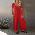 thumbnail image 2 of Women Short Sleeve Scoop Neck Wide Leg Jumpsuit Casual Loose Outfit with Pockets, 2 of 5