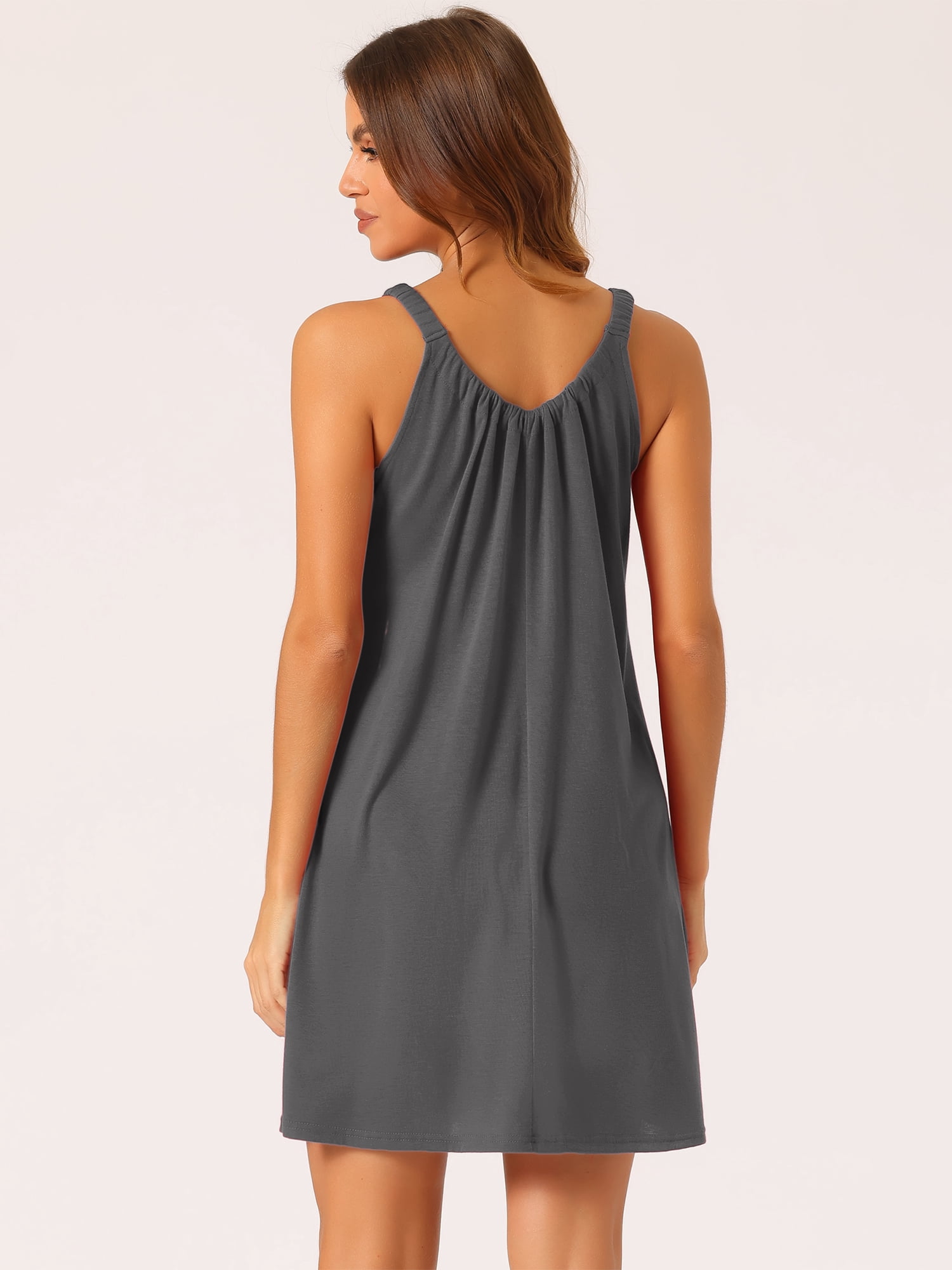 DARING DIVA Women's Sleepwear with Elastic Wide Strap and Large Hem S Dark Grey