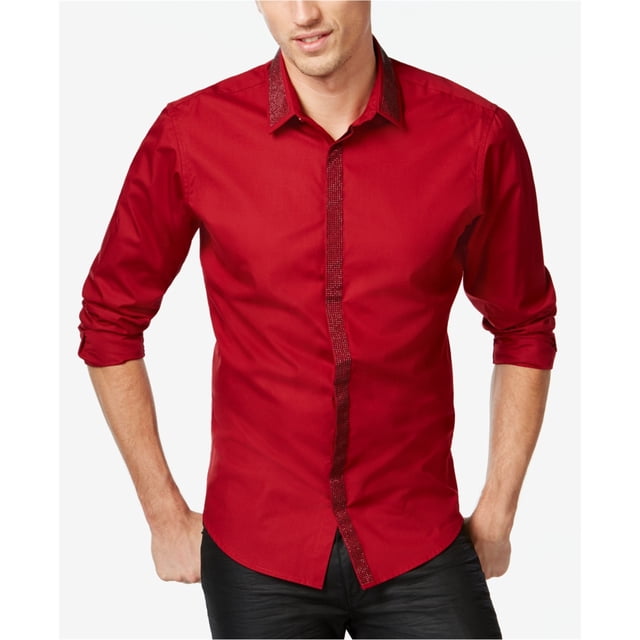 I.N.C Mens Shine Button Up Shirt, Red, XX-Large