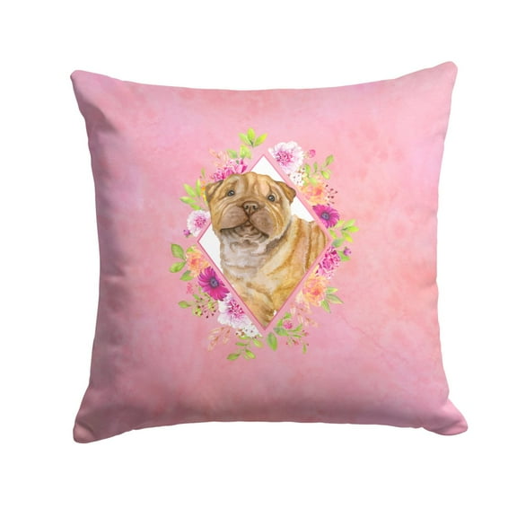 Shar Pei Pink Flowers Fabric Decorative Pillow