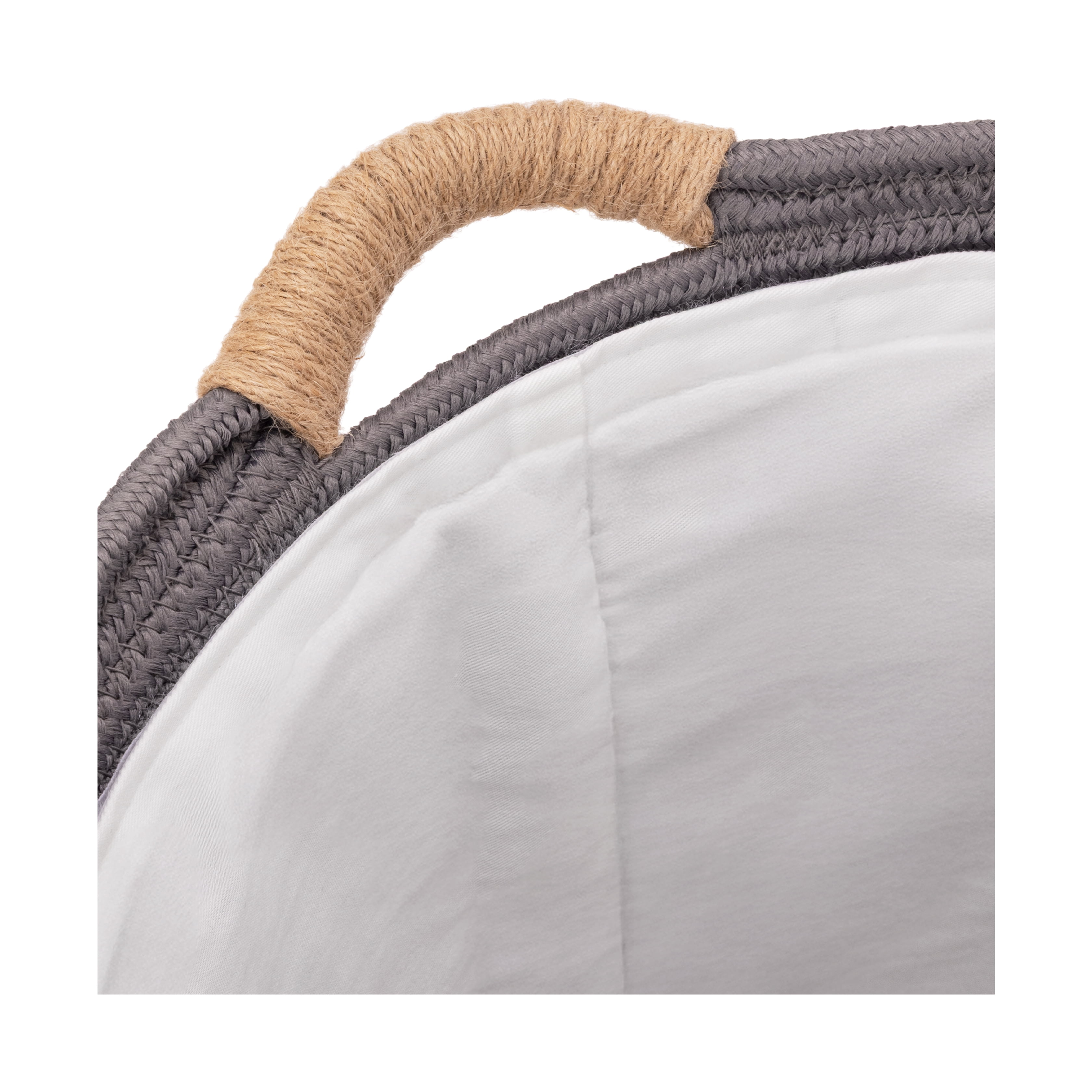 Seville Classics Natural Water Hyacinth and Rope Round Hamper with Liner, Gray