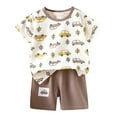 thumbnail image 1 of LUOGENLI Toddler Boys Girls Summer Cartoon Printed Short Sleeved Tops and Shorts 2Pc Children's Suit Outfits for Boys 2025 under 20 Khaki 3-4 Years, 1 of 4
