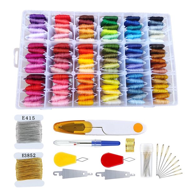 Hilo de bordar Kits de cuerdas de hilo de bordar con organizador Caja de almacenamiento incluida 108 piezas Pulseras de la amistad coloridas Hilo con pegatinas de números y bobinas de hilo dental y kits de herramientas de punto de cruz BANYUO Electrónica