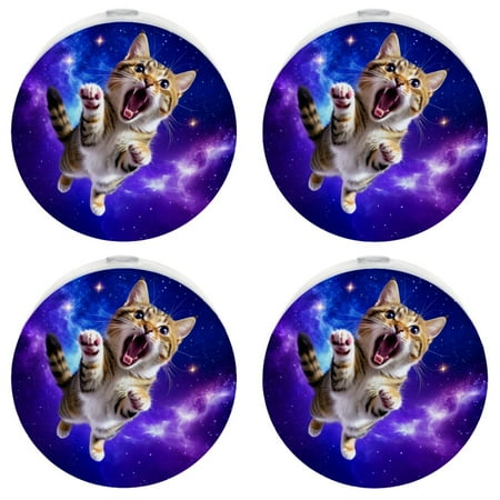 

LED Night Lights Plug into Wall 4-Pack 0.5W Plug in Night Light Dusk to Dawn White Bright Nightlight for Bedroom Bathroom Hallway Kitchen Galaxy Cat Flying Universe Starry Sky Milky Way Funny