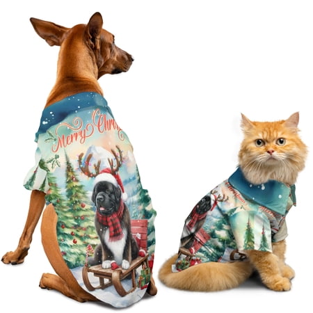 Merry Christmas Santa Reindeer Antlers Newfoundland Sleigh Xmas Winter Holiday Hawaiian Summer Shirt for Small Medium Large Dog Cat Newfie Dog Lover Gifts - 00023