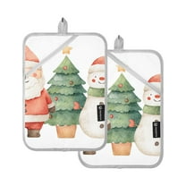 Watercolor Santa Snowman Christmas Tree Potholders Heat Resistant Pot Holder Set of 2 Oven Hot Pads with Pocket