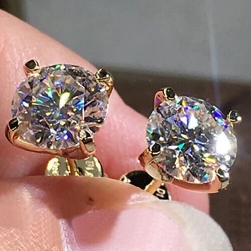 3Ct Round Cut Lab Created Diamond Solitaire Stud Earrings 14K Yellow Gold Plated Silver