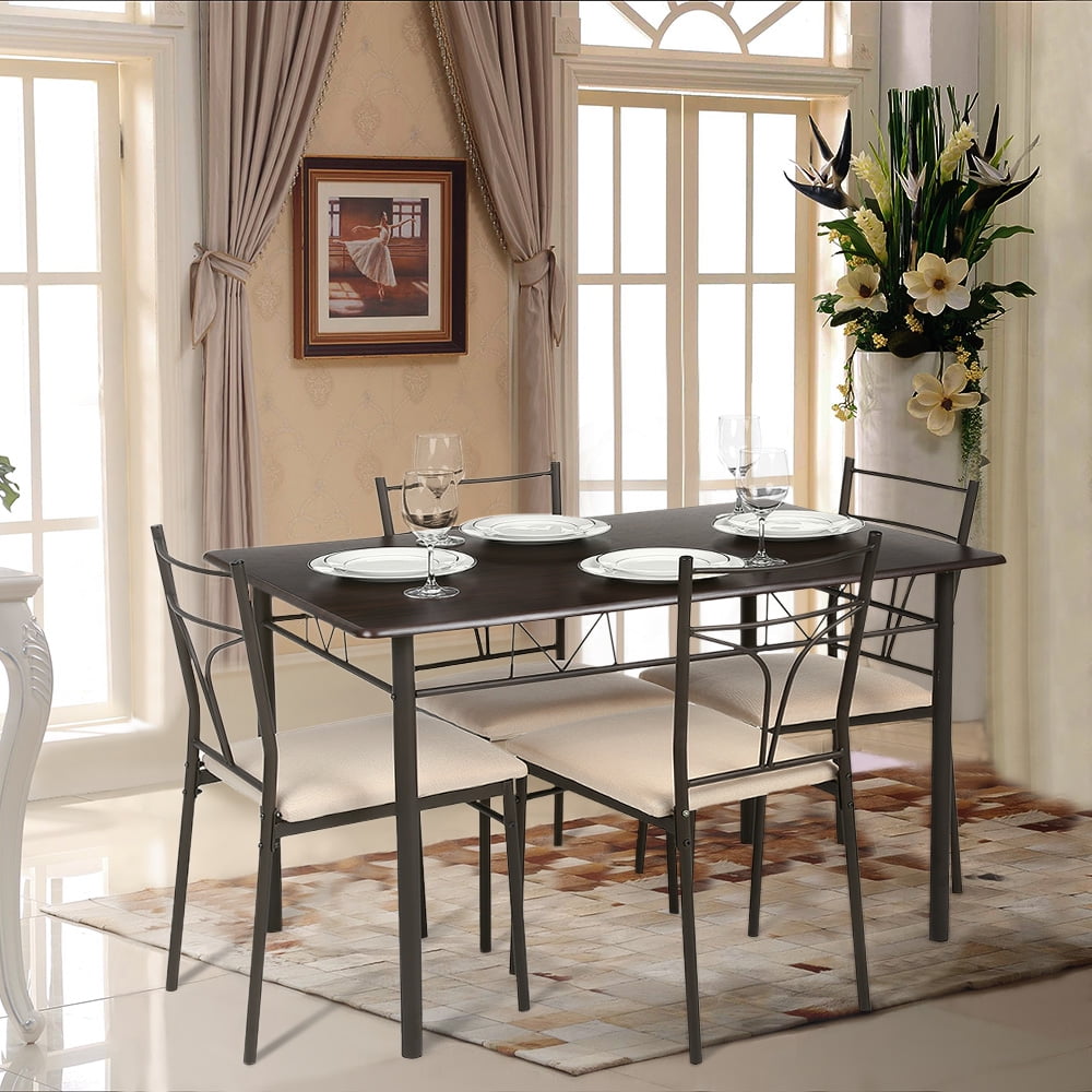 5 Pieces Dining Set Metal Frame Dining Kitchen Table With 4 Chairs For Dining Room Kitchen Home Furniture Rectangular Modern Walmartcom Walmartcom