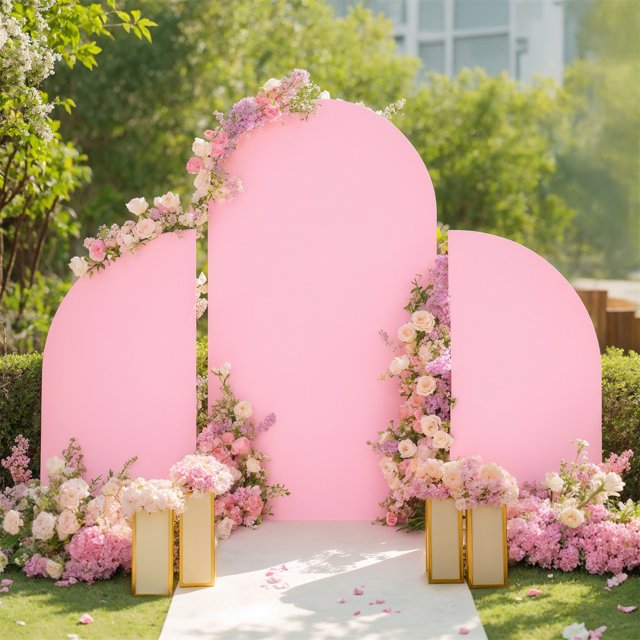 Ensemble de 3 Housses pour Toile de Fond d'Arche de Mariage, Housse Ajustée à Dessus Rond et Demi-Lune pour Toile de Fond d'Arche, Housse Extensible pour Toile de Fond pour Décoration de Mariage, Fête d'Anniversaire, Shower de Bébé 5 Pieds 7.2 Pieds 5 Pieds