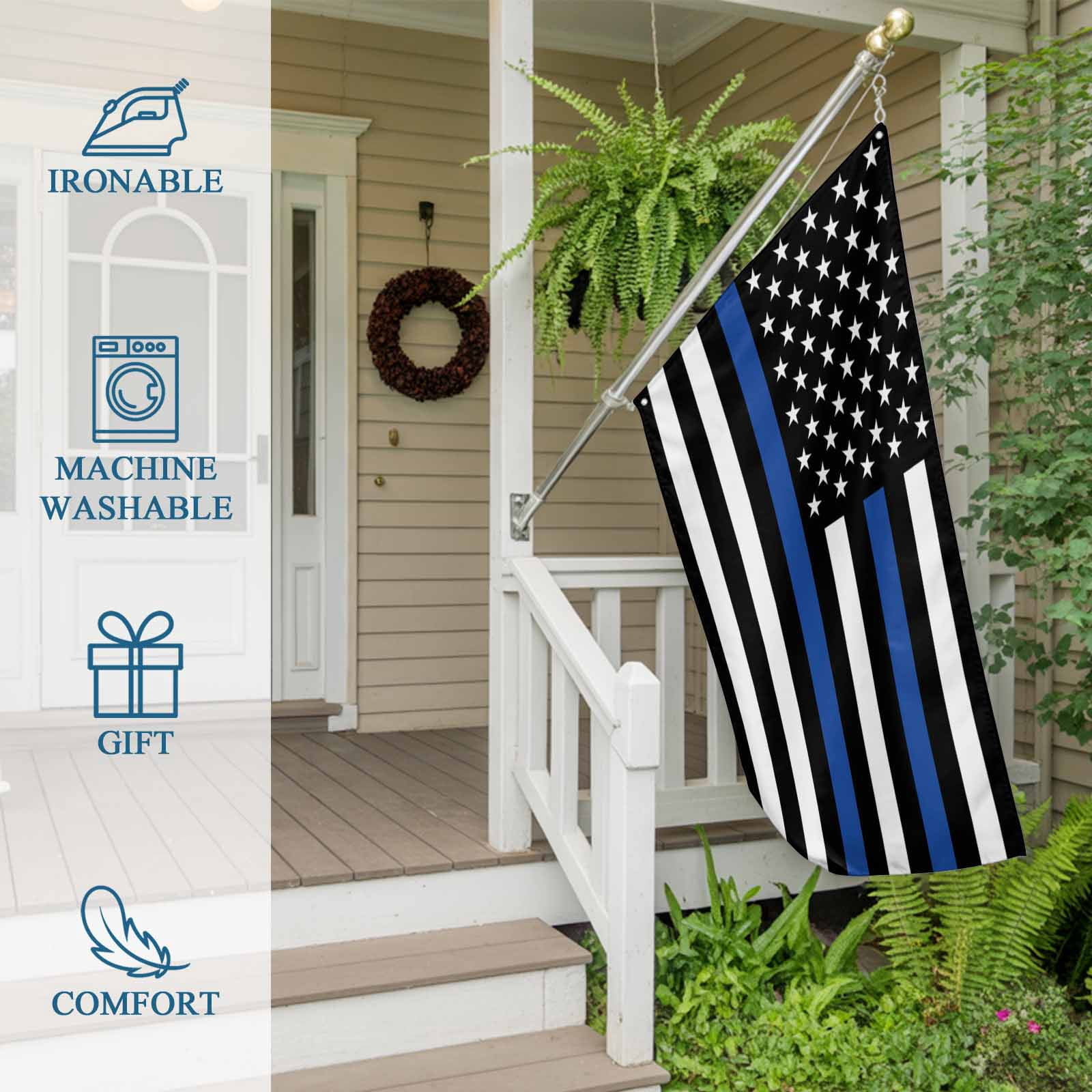 4th of July Flags for Outside 3x5 ft Blue Line USA Flag Outdoor Flags Double Sided Grommets Men And Women's Law Enforcement Patio Yard Flag for Outdoor Party Porch Independence Day
