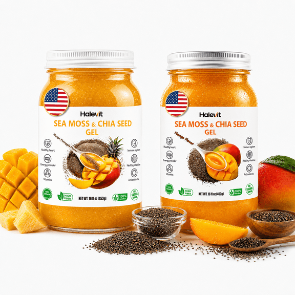 Halevit | Irish Sea Moss Gel | Sea Moss, Chia Seeds, Mango, Mango - Pineapple | Pack Of 2 Jars | Made In USA