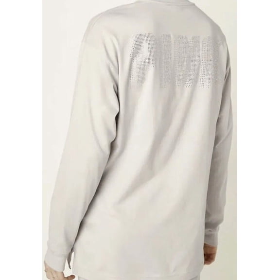 Victoria's Secret Pink Shine Long Sleeve Crew Tee Shirt Light Silver Shine Rhinestone Logo Size Large NWT