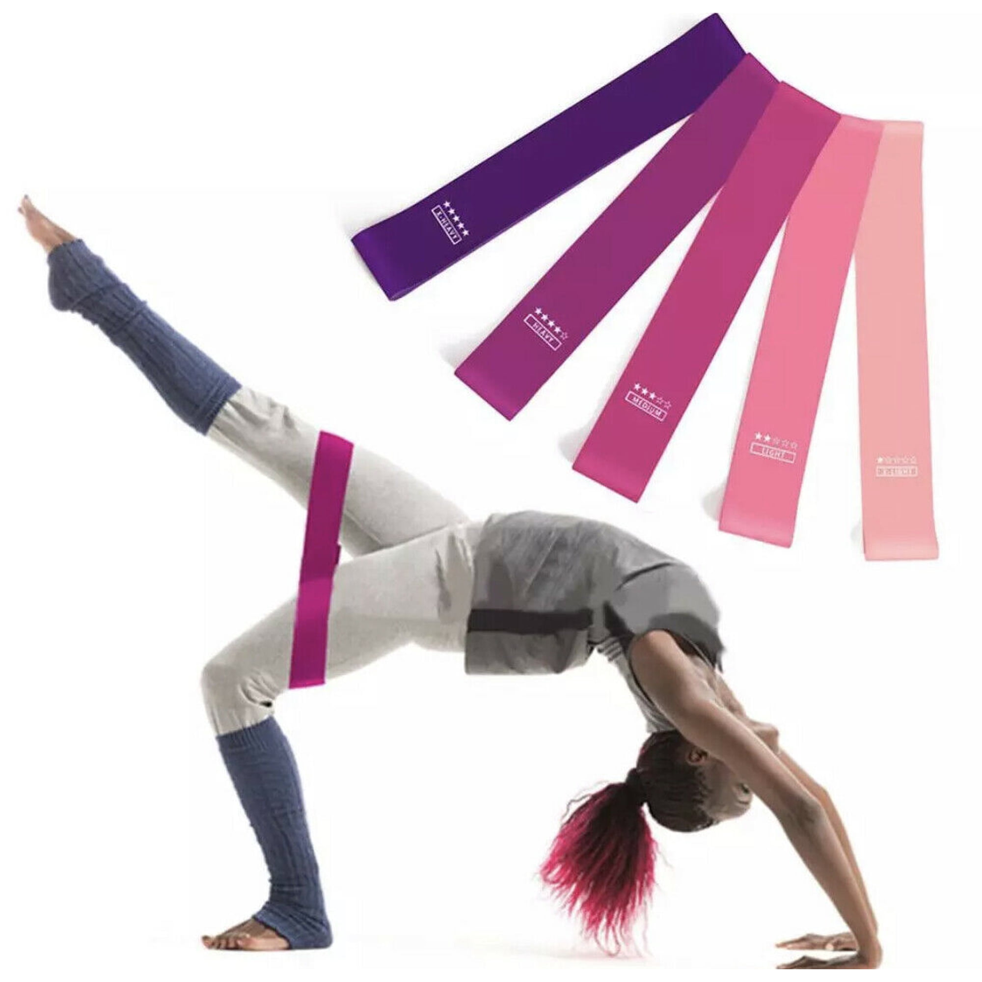 Gym Resistance Ring Exercise Band Set Pink Exercise To Maintain a Fit Physique Fitness And Health, With Instructions & Portable Bag, Set Of 5