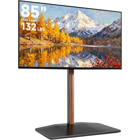 Universal Swivel Floor TV Stand with Wood Base for 32–85 in TVs, Holds up to 132 lb, Height Adjustable TV Stand Mount, Max VESA 600x400mm, Black