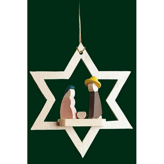 Miniature Holy Family on Star German Wood Christmas Ornament