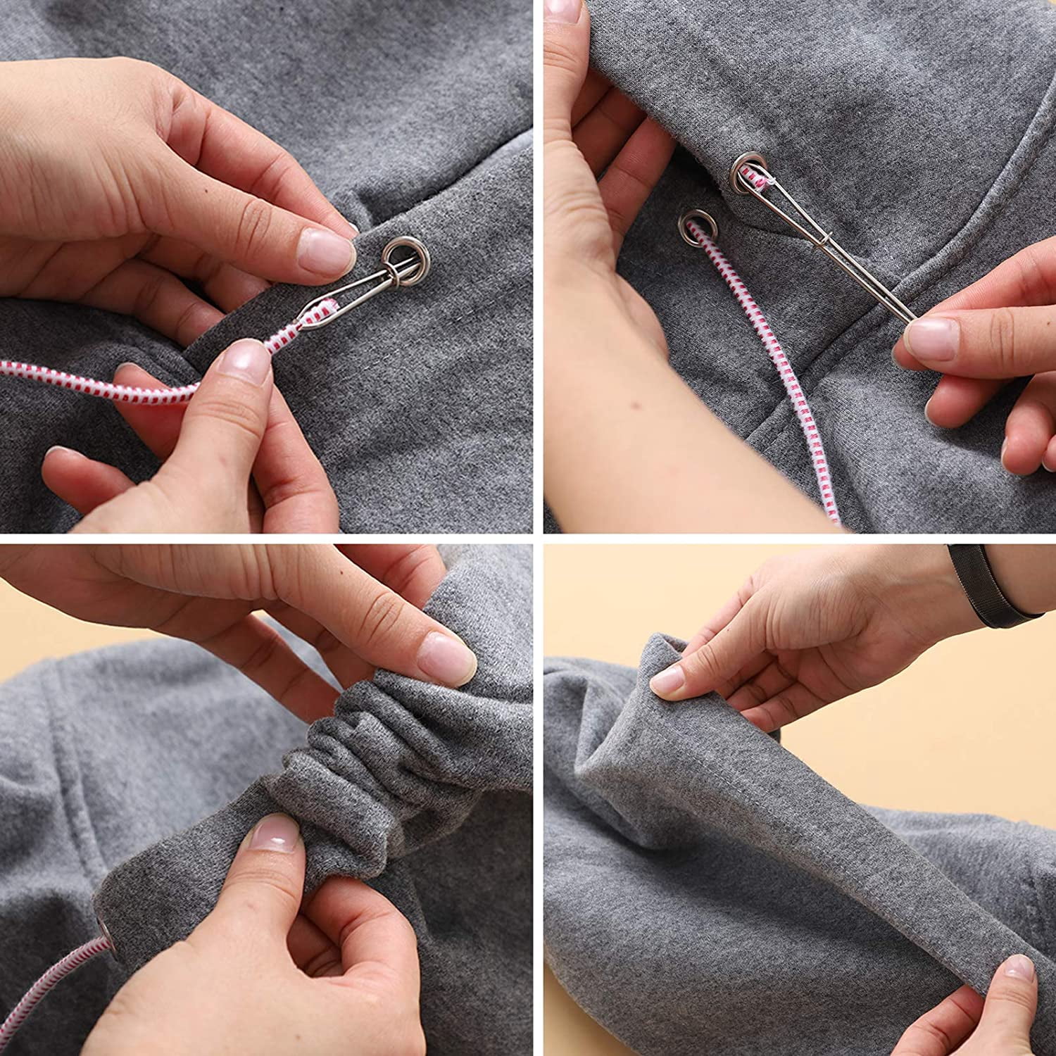 8 Pieces Sewing Loop Kit, DaKuan Include 2 Flexible Plastic Drawstring Threader, 2 Stainless Steel Sewing Loop Turner Hook, 2 Metal Drawstring Threader and 2 Metal Tweezers