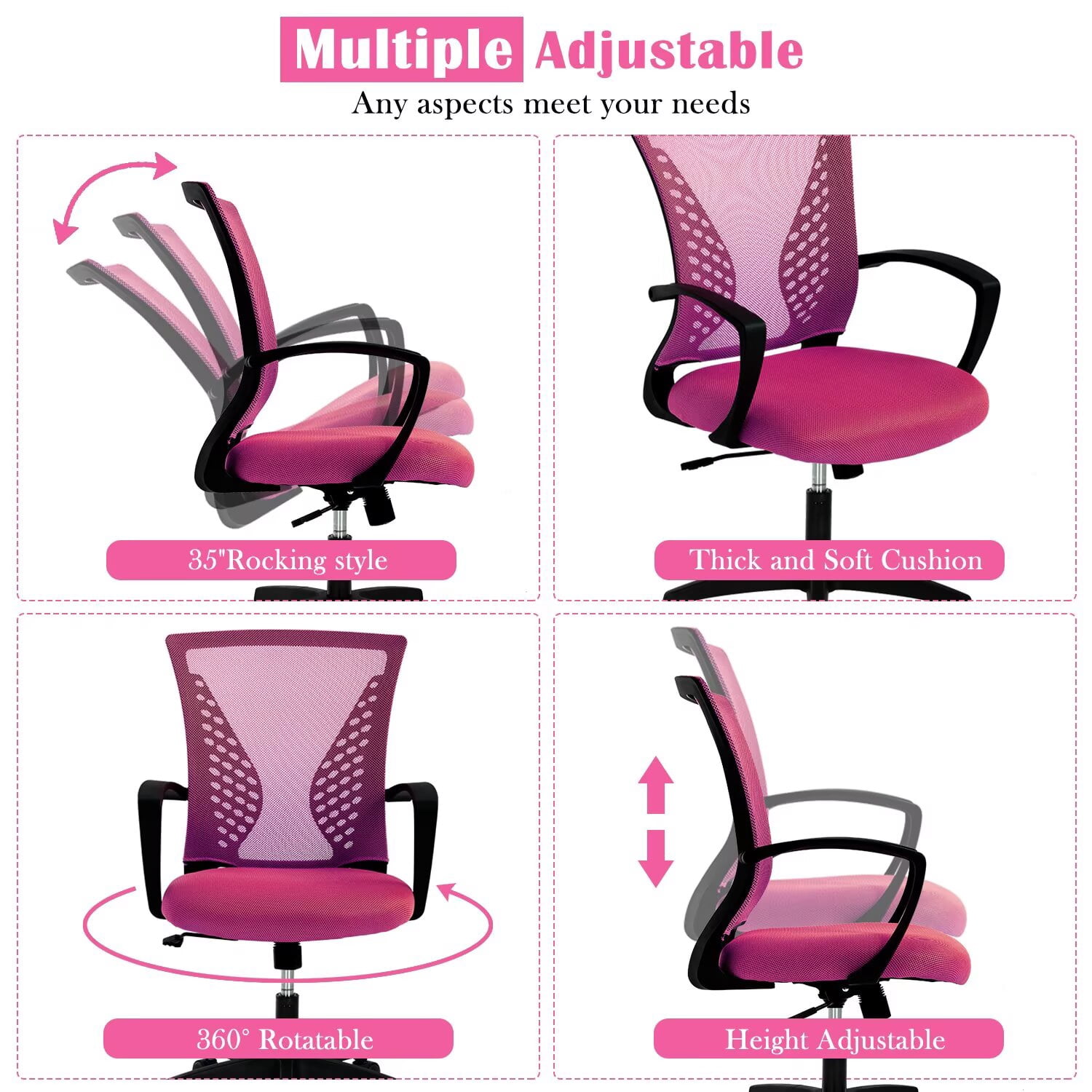 YRLLENSDAN Mesh Executive Office Chair with Armrest, Ergonomic Desk Chairs with Wheels, Adjustable Comfy Lumbar Support Swivel Chair, Orange