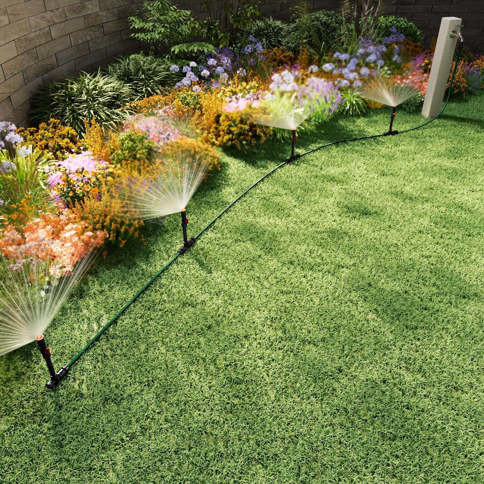 Flexible Sprinkler System  Above Ground Diy Irrigation Kit Multi-adjustable Lawn Set Ideal For Plant And Flower Bed Watering 50ft Garden Hose Included