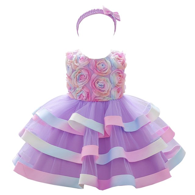 HAWEE Bébé Girls Fleur Dress Robe de Princesse pour Enfants en Bas Ge Volants Fête Mariage Tutu Pageant avec Bandeau