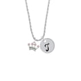 thumbnail image 2 of Delight Jewelry Silvertone Small ''Princess'' Crown with Pink Crystals Silvertone Script Initial Disc - T - Charm Necklace, 20"+3", 2 of 4