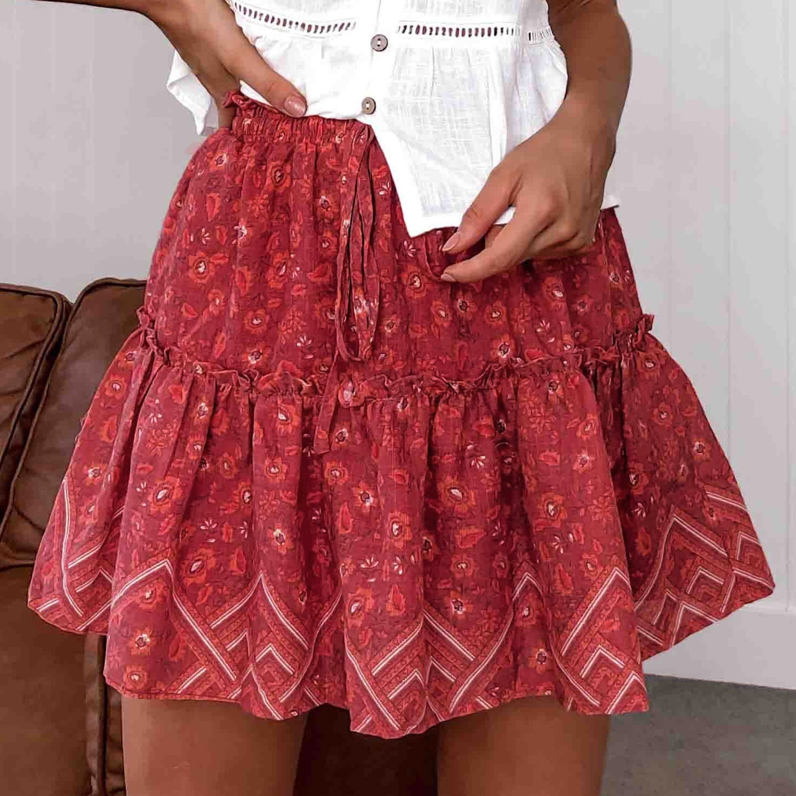 short red flowy skirt