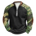 thumbnail image 2 of Men's Fall Winter Polo Zip Up Sweatshirt, Color Block Printed Camouflage Pullover for Casual Outfits, Weekend Wear and Fashion Forward Style,Dark Green,XL, 2 of 4