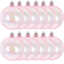 NOGIS 12 Pcs Iridescent Christmas Ornaments Plastic Clear Bubble Hanging Ornaments Balls Bulk Christmas Tree Decorations DIY Craft for Xmas Party Birthday Wedding Decor(1.2 Inch, Pink)