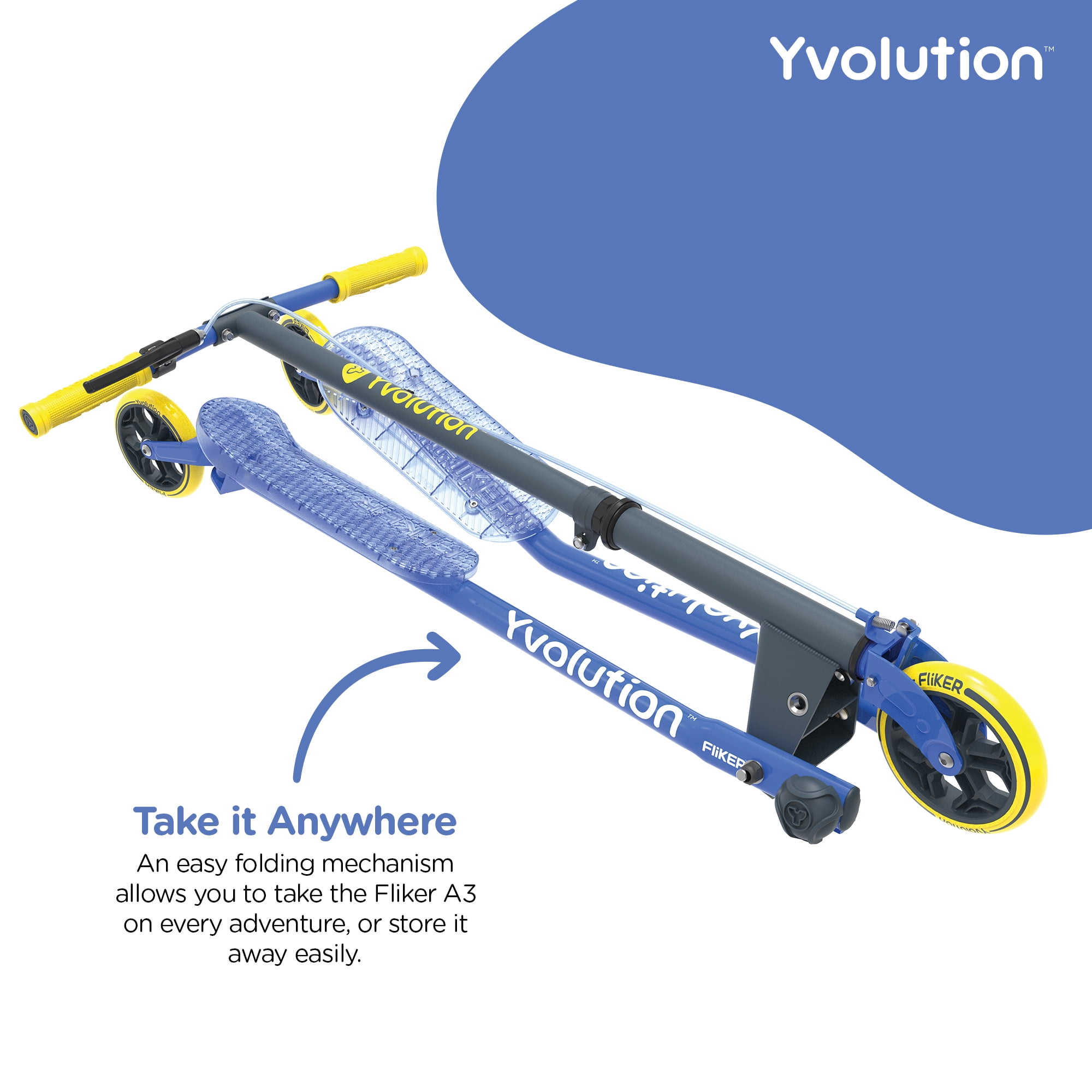 Yvolution Fliker Air A3 3 Wheels Kids Drift Wiggle Scooter for Boys and Girls Ages 7+ Years (Blue)