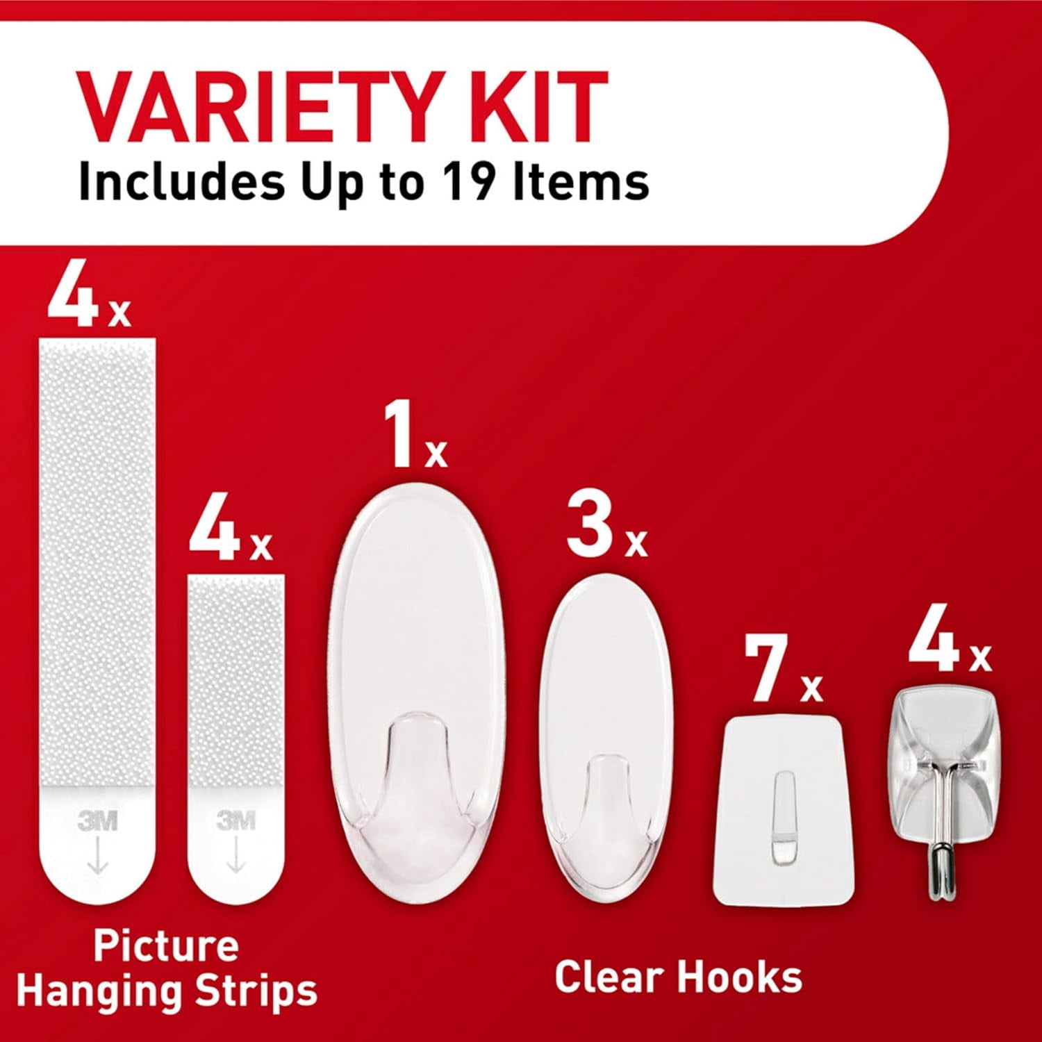 JJEAN-Clear Variety Pack, Including 8 Pairs of Picture Hangers, 4 Clear Wire Hooks and 11 Wall Hook for Hanging Home Decor, Damage-Free Hanging Up to 19 Items with Strips