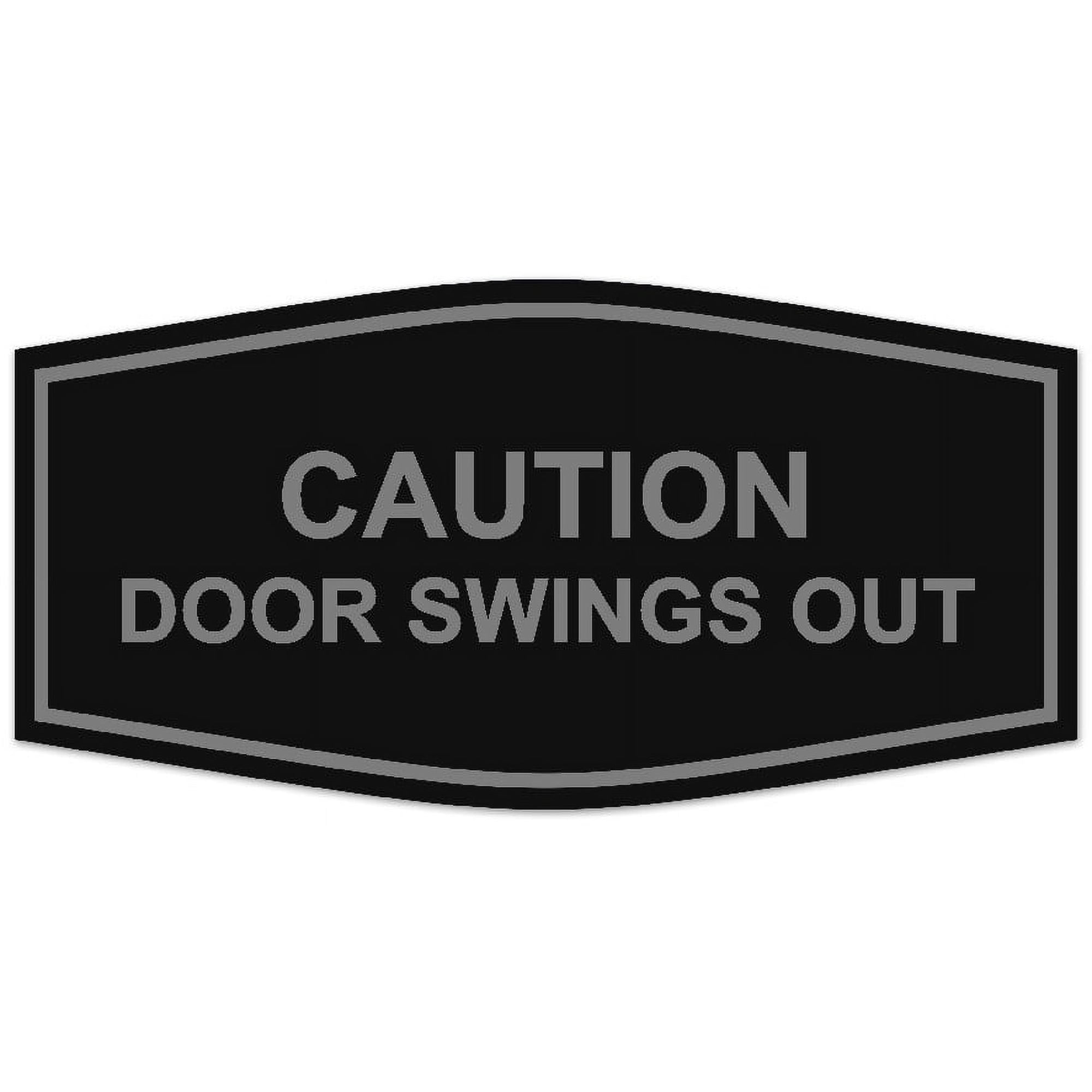 Signs ByLITA Fancy Caution Door Swings Out Sign - Laser-Engraved Lettering | Durable ABS Plastic | Vibrant Colors | Powerful Foam Tape (Black / Silver) - Large