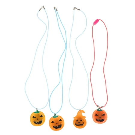 

4 Pcs Halloween LED Glowing Necklace Pumpkin Shaped Luminous Pendant Long Light up Torque for Halloween Ghost Festival (Random S