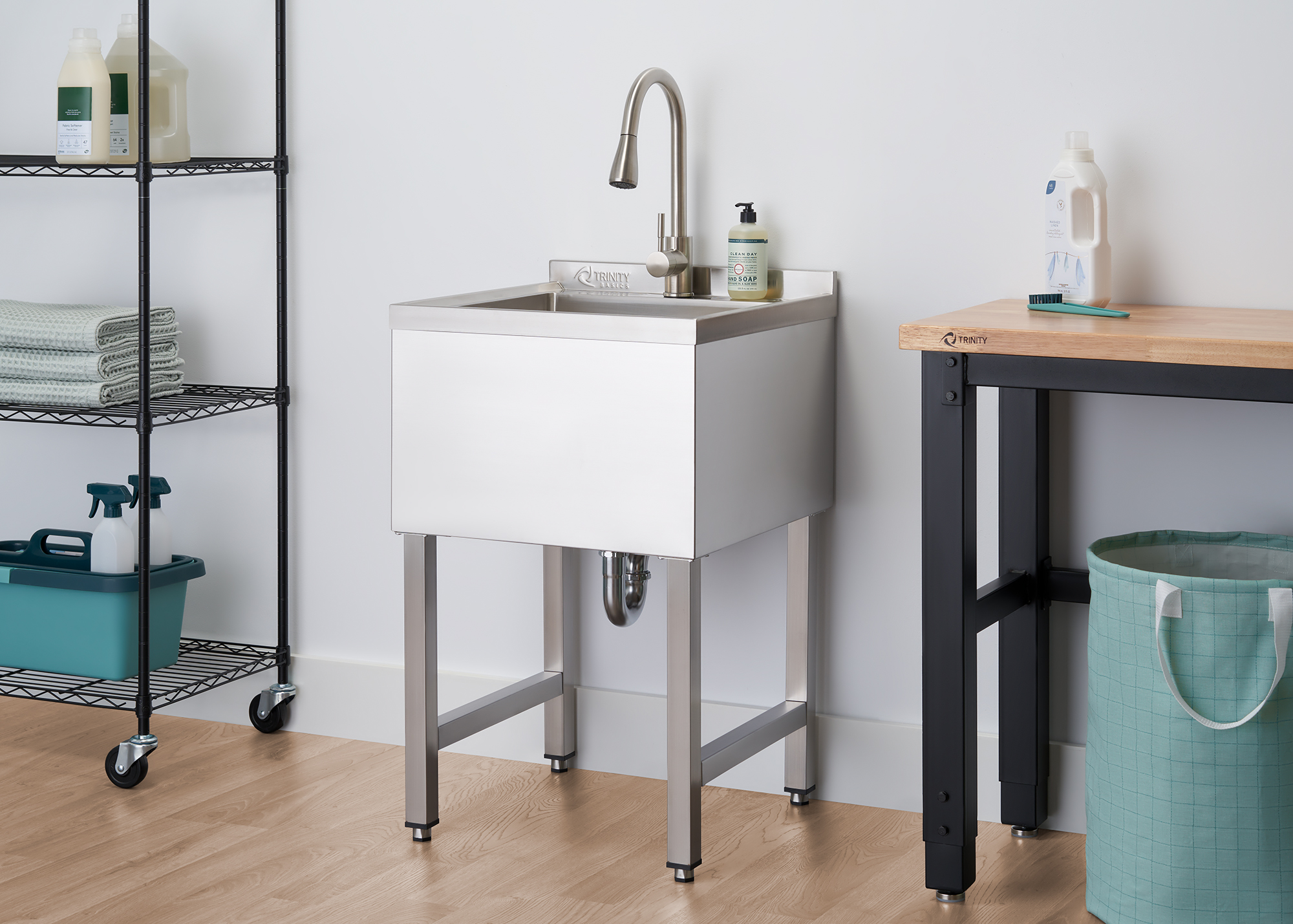 TRINITY BASICS EcoStorage® | 18x16x13 Basin | Stainless Steel Utility Sink | NSF | w/ Pull-Out Faucet | Chrome