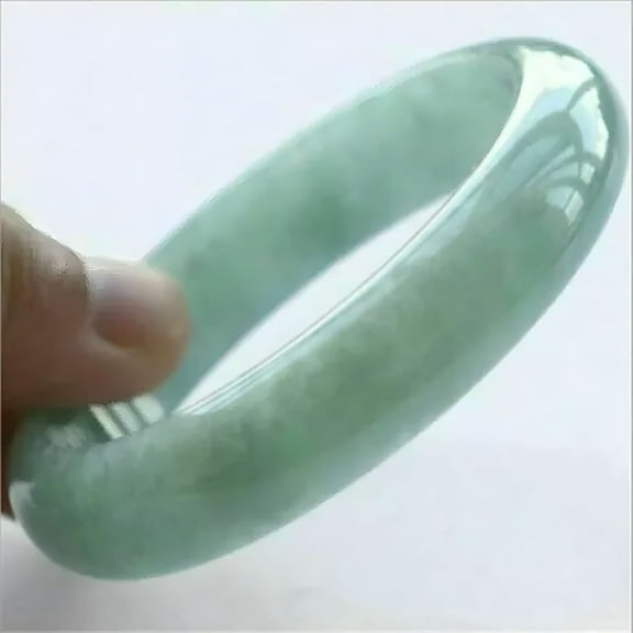 DESIGNICE Beautiful Light Green Jade Bangle Chinese Hand Carved Jade Bracelet 54-55mm
