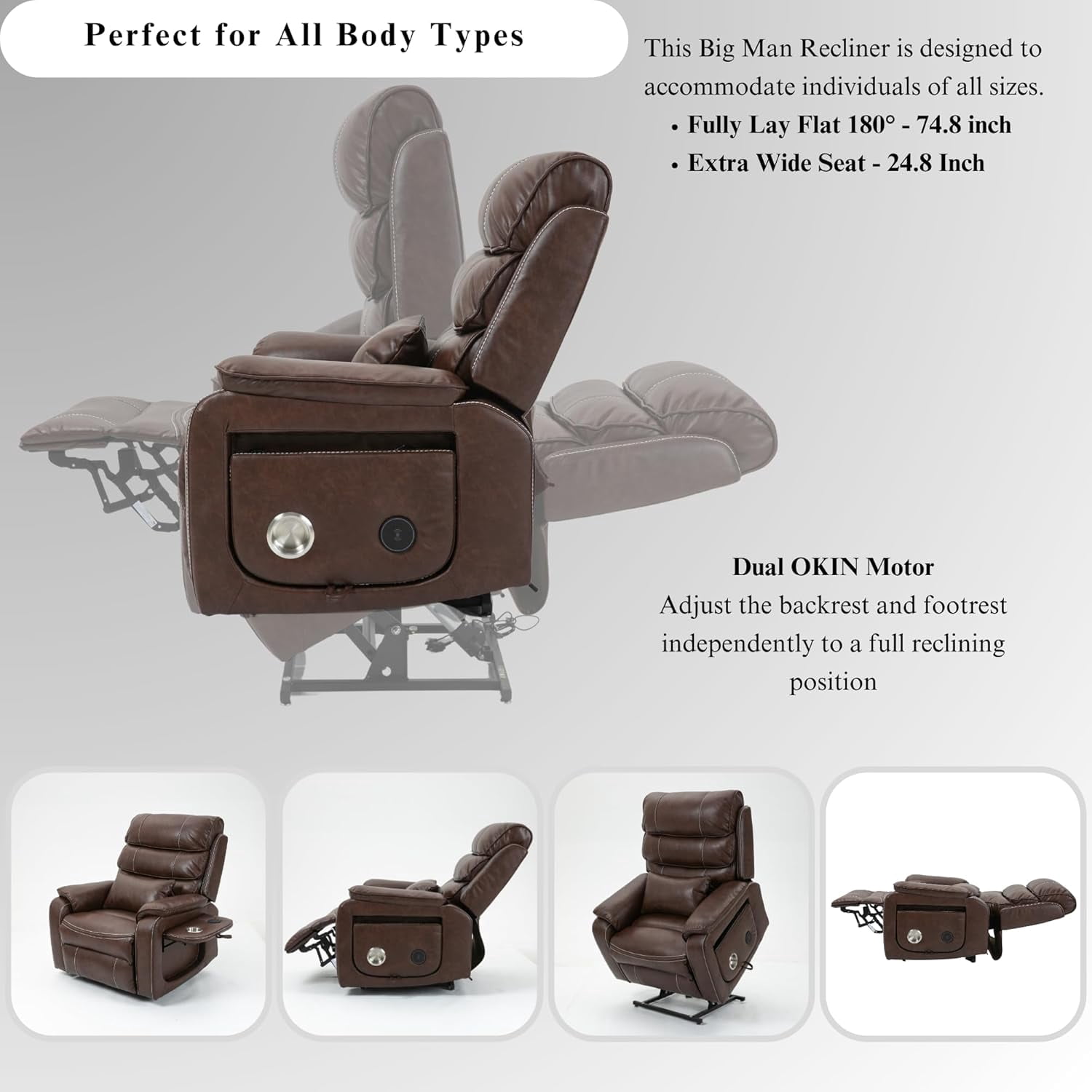 Oversized Power Lift Recliner for Elderly, Infinite Position Lay Flat Lift Chair Sleeping with Heat & Massage Lumbar Pillow & Cup Holders, Dual Motor Big Tall 400 lbs (Brown)