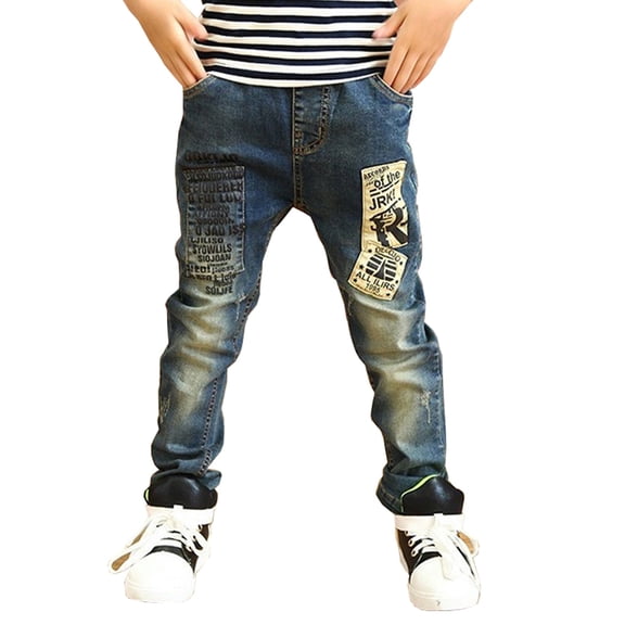 Boys Slim Straight Jeans For 4-10 Years Children Denim Pants Spring Fall Kids Casual Elastic-Waisted Trousers