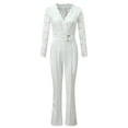 thumbnail image 6 of Fsqjgq White Lace Stitching Jumpsuits for Women Elegant Solid Embroidery Slim Jumpsuit with Belt Deep V Neck Long Sleeve Overalls White M, 6 of 8