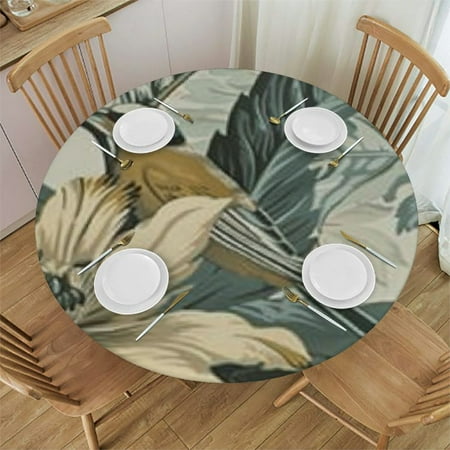 

BANET Chinoiserie Flower Floral Round Tablecloth Blue and Ivory White Cloth Table Cover Outdoor Washable Polyester Table Decor for Dining Room Party Picnic 54 -58